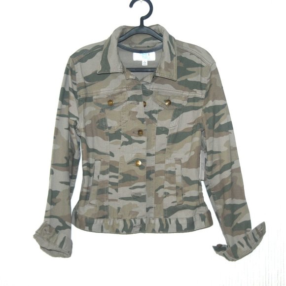 TIME AND TUE Jackets & Blazers - NWT TIME AND TUE Camouflage Military Denim Jacket
